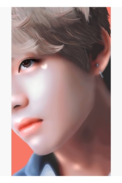 Universal Taehyung V Bts Fanart Portret Inimă Tablou Poster din Lemn Decorati...
