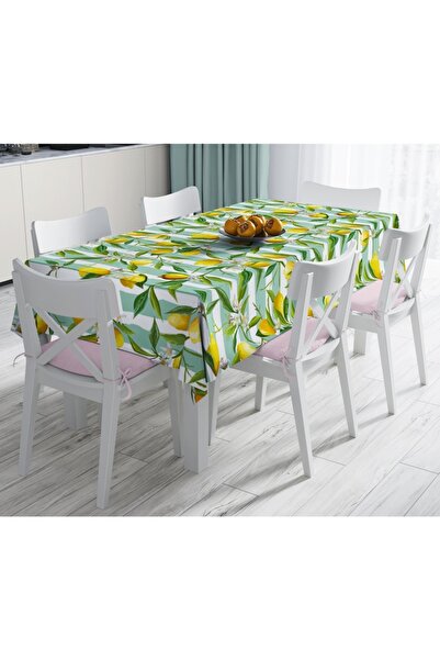 Realhomes Yeşil Çizgili Limon Desenli Dijital Baskılı Dekoratif Leke Tutmaz M...