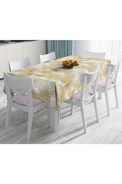 Realhomes Mink Color Amazon Leaves Themed Modern Stain Resistant Tablecloth-120x140 Cm