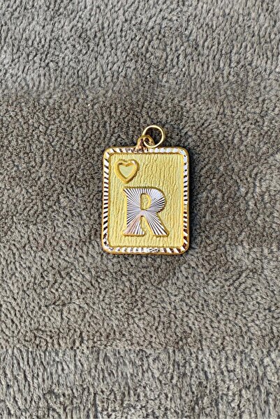 Bayar Gold 14 Ayar Altın Nostaljik Kare R Harfli Kolye Ucu