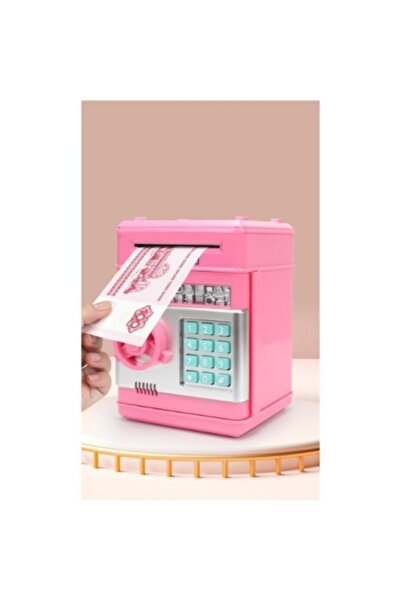 Çılgıntrend Şifreli Otomatik Kağıt Para Alan Kasa Kumbara Pembe