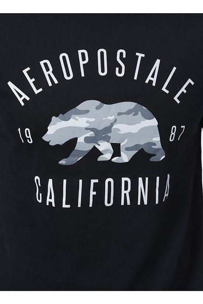 Aeropostale طاقم الرقبة القياسية مطبوعة تي شيرت أسود للرجال - E-7179