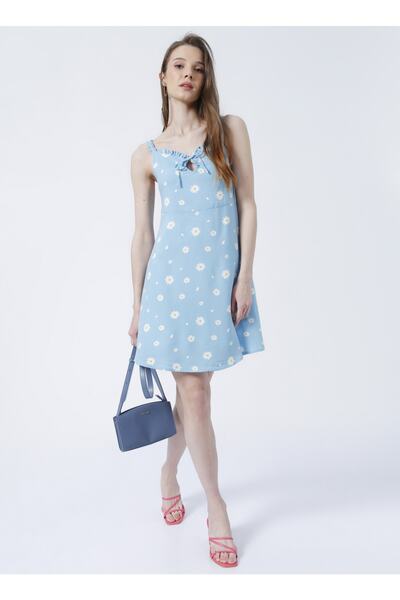 Aeropostale Düz Yaka Desenli Mavi Kadındiz Üstü Elbise - K-fırpo