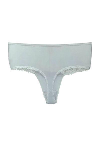 HNX Chiloți de damă cu tanga cu talie înaltă din bumbac alb cu dantelă