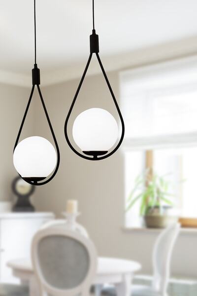 Arde Aydınlatma Damla 2.li Sarkıt Avize Siyah ( Beyaz Glop Camlı) Tarz Avize