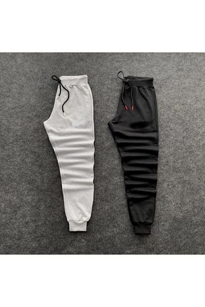 NewCabin Unisex γκρι-μαύρο καλοκαιρινό στενό παντελόνι φούτερ 2 τεμαχίων