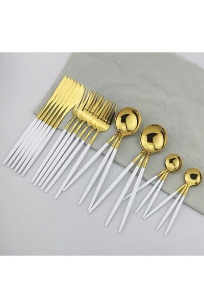 BRONDOFF Ikon 36 Piece White Gold Fork Spoon Knife Set