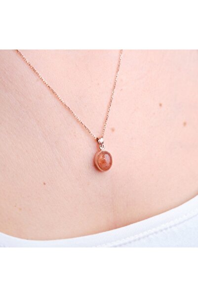 Venüs Doğal Taş Güneş Taşı Minimal Rose Gold Kolye