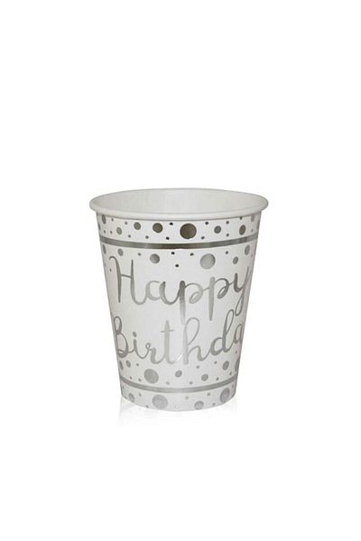 BalonEvi Happy Birthday Written Silver Birthday Cardboard Cup