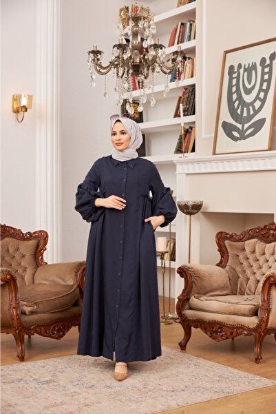 Neways Balon Kollu Elbise Lacivert 6585