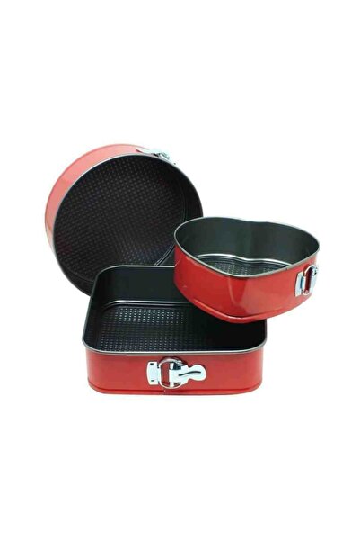 Yetkin Home Kelepçeli Yuvarlak Kalp Şeklinde Kare Kek Kalıbı Seti 3parça