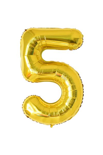 helyum pasta Foil Balloon Number 5 Gold 16 Inch (40 Cm)