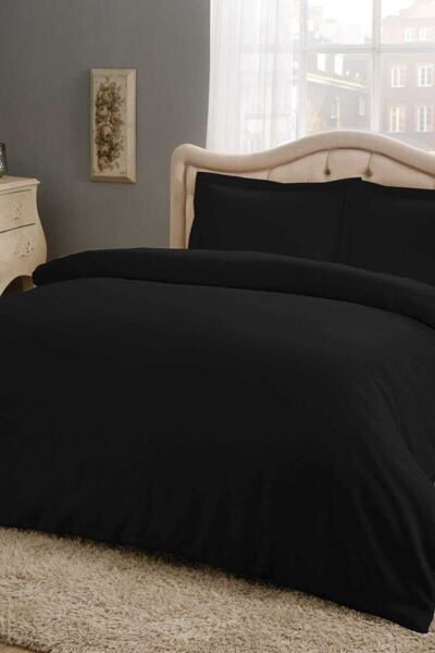 Taç Satin Double Duvet Cover Set Basic Black