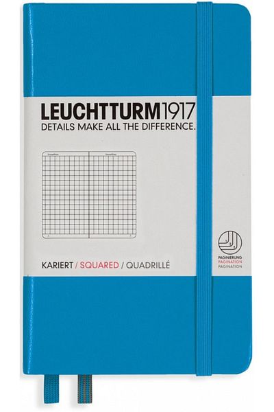 Leuchtturm1917 Notepad Pocket Size (a6), Hard Cover, 185 Numbered Pages, Azur Blue-quared