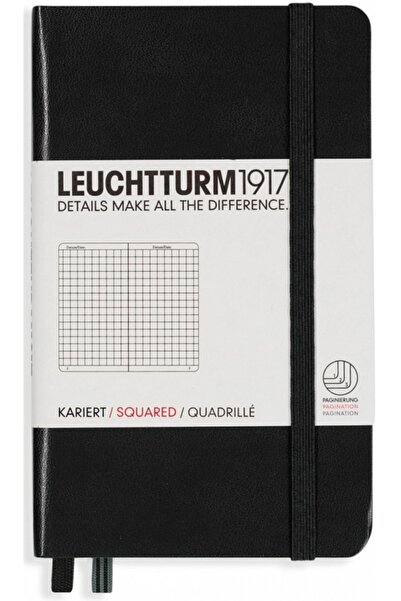 Leuchtturm1917 Cep Boy (A6) Not Defteri, Sert Kapak, Kareli, Siyah Kapak
