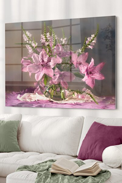 Olinpa Nergis Ve Vazo | Çiçek Temalı Cam Tablo | 50x70 Cm