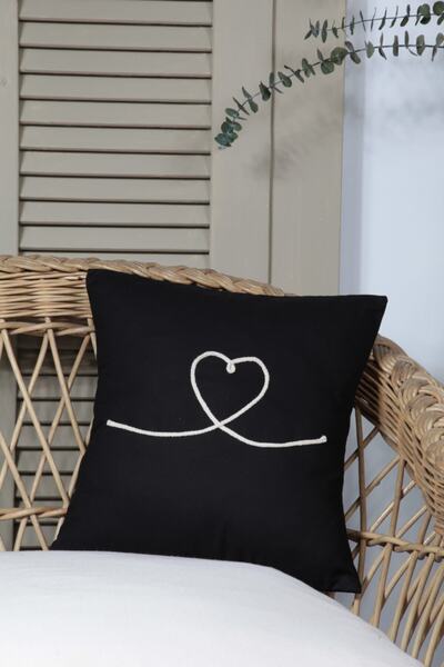cotton maison Κάλυμμα μαξιλαριού Boho Throw Heart Line Art Μαύρο, Τέχνη μιας γραμμής, Μινιμαλιστικό σχέδιο 42x42 cm