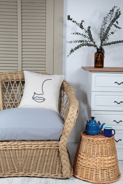 cotton maison Κάλυμμα μαξιλαριού Boho Throw Κρέμα Face Line Art, One Line Art, Μινιμαλιστικό σχέδιο 42x42 εκ.
