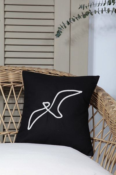 cotton maison Husă de pernă Boho Throw Seagull Line Art Negru, One Line Art, Desen minimalist 42x42 Cm