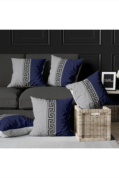 Skhome Husă de pernă decorativă din 4 piese, imprimată pe două fețe