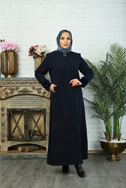 Tuğralı Lacivert Kaşe Kaban