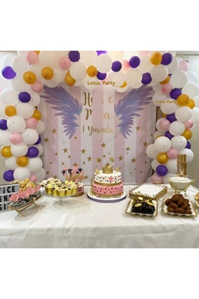 LOTUS PARTY 100 قطعة - ذهبي معدني - أرجواني - وردي - مجموعة سلسلة بالونات بيضاء