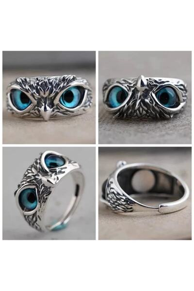 Köstebek Retro Vintage Mavi Gözlü Baykuş Yüzük
