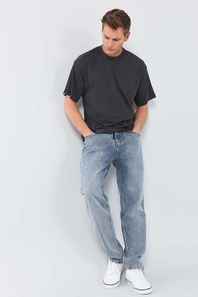 ECKO UNLTD Ανδρικό μπλουζάκι Ferris Oversize Anthracite Melange - Ποδηλατικό γιακά