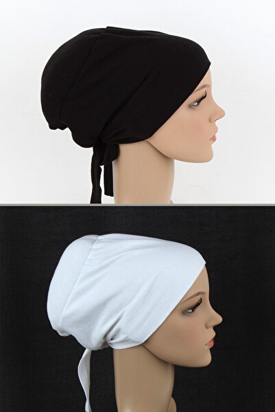 BİCARDİN Silikonlu Dikişsiz Topuz Bonesi 2 Adet Siyah-beyaz Renk