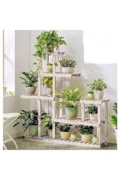DEMBEY AHŞAP ATÖLYE Beyaz Ahşap Saksı Standı Saksılık Kitaplık Çiçeklik Raf C...