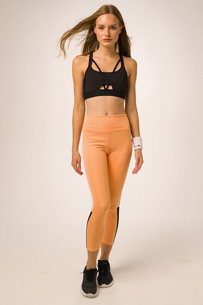 Runever High Waist Stripe and Tulle Detailed Salmon Leggings - 18809