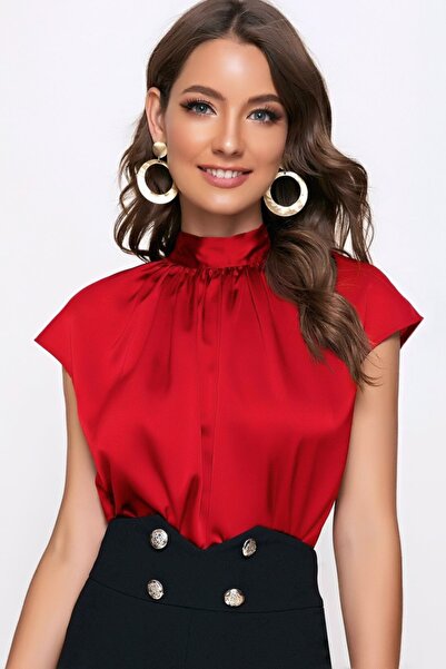 GLAMIFY FASHION Dik Yaka Boyundan Bağlamalı Göğüs Detaylı Kısa Kol Rahat Kesi...
