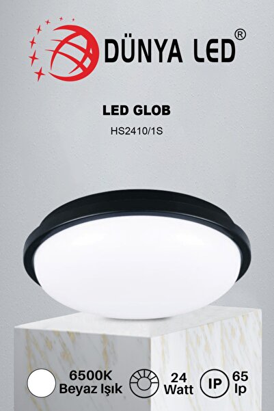 DÜNYA LED Hs.2410/1-s 24w Siyah Kasa Led Glob Armatür 6500k Beyaz Işık Su Geç...