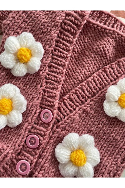 More Than Us El Örgüsü Papatya Desenli Crop Çocuk Hırka