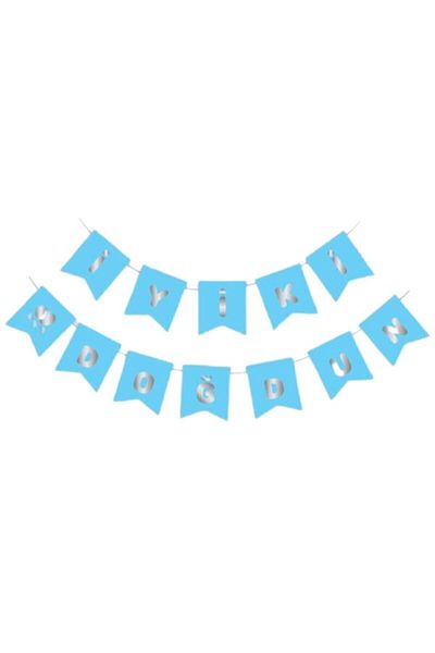 party mix Μπλε ασημί με κορδόνια Ευτυχισμένος γενέθλιας πανό γενεθλίων