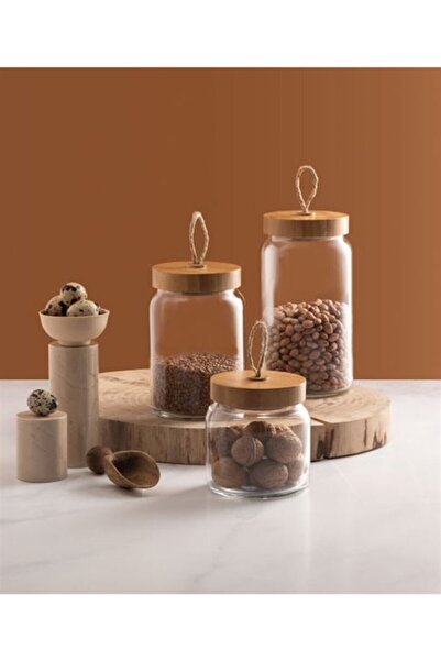 Paşabahçe Woody Wooden Jar with Lid Large Size 1130Cc