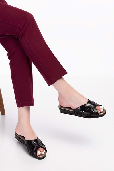 Gondol Papuci de casă eleganti, confortabili, din piele naturală, Kayaş.038 - Black Snake - 38
