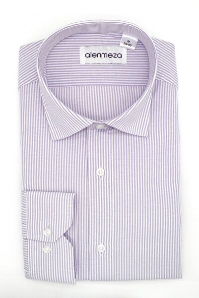 alenmeza Ανδρικό πουκάμισο χωρίς τσέπες με ριγέ λιλά μοντέρνα εφαρμογή
