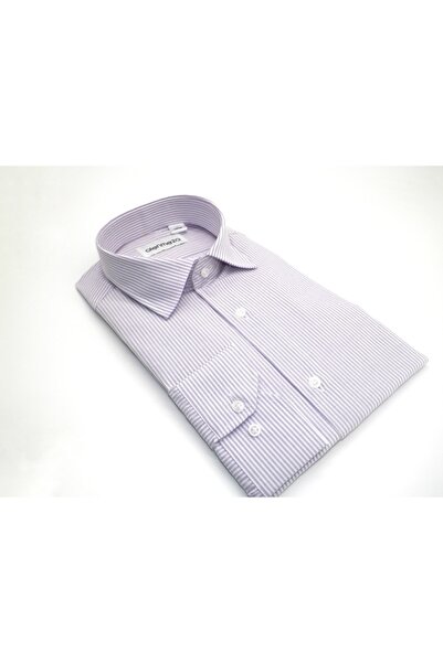 alenmeza Ανδρικό πουκάμισο χωρίς τσέπες με ριγέ λιλά μοντέρνα εφαρμογή