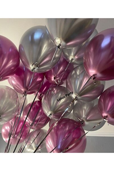 LOTUS PARTY 20 قطعة - كروم فضي - مجموعة بالونات كروم كاندي بينك