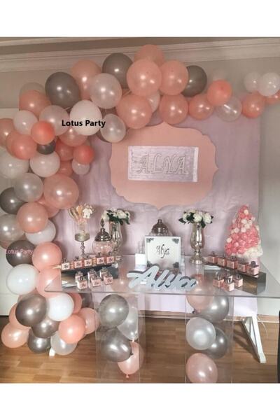 LOTUS PARTY 50 Pieces Metallic White Silver Pink Balloon Chain Set
