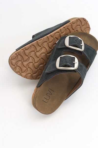 Luvi 101 Genuine Leather Dark Gray Suede Women's Slippers