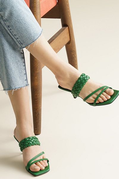 Mio Gusto Petra Green Color Women's Heeled Slippers Shoes