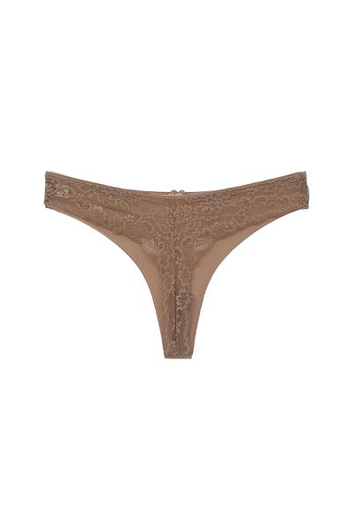 HNX Γυναικείο εσώρουχο καφέ Micro Fabric Lace Back Thong