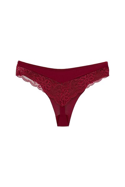 HNX Chiloți de damă tanga din microțesătură burgundy cu detaliu din dantelă pe spate