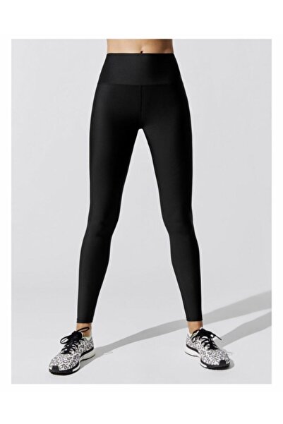 Genel Markalar Kadın Siyah Yüksek Bel Kemerli Toplayıcı Parlak Disco Tayt