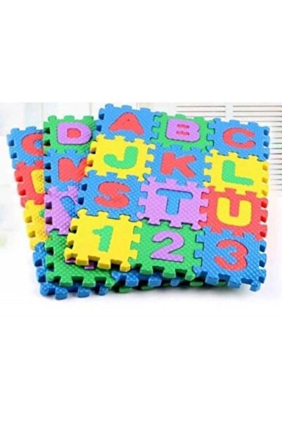 BURDANEVE 9cm X 9cm Minik Parçalı Eva Puzzle Harfli Sayılı Eğitici Mini Oyun Halısı 36 Parçalı