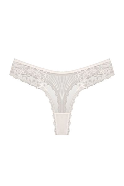 HNX Ecru Front and Back Tulle Lace Detailed Thong Women's Panties