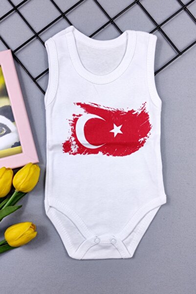 ADABEBEK Crescent Star Flag Printed Snap-On Bodysuit