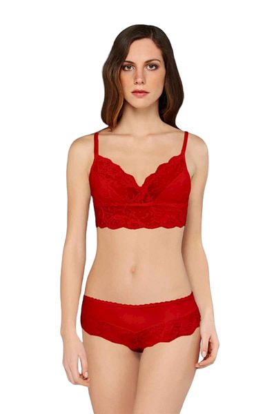 Doreanse Red Stylish Lace Bralet and Slip Panties Set - Unpadded 12432